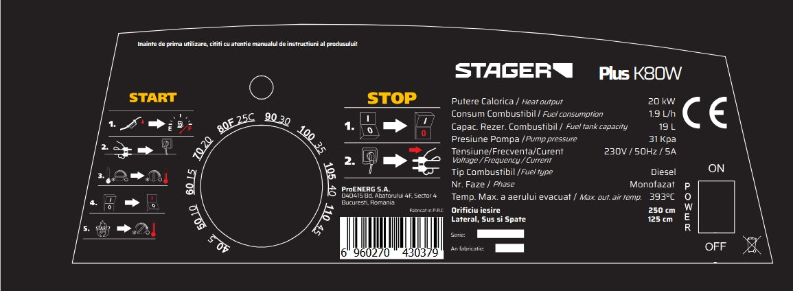 Stager PLUS-K80W Tun de aer cald, ardere directa, 20kW, motorina, 230V, 400mc
