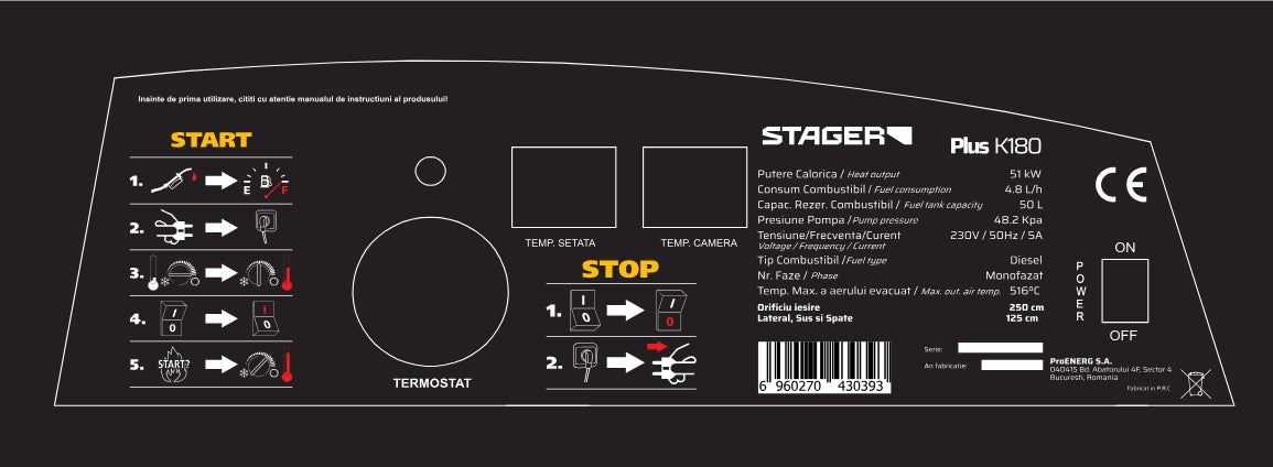 Stager PLUS-K135 Tun de aer cald, ardere directa, 37kW, motorina, 230V, 800mc