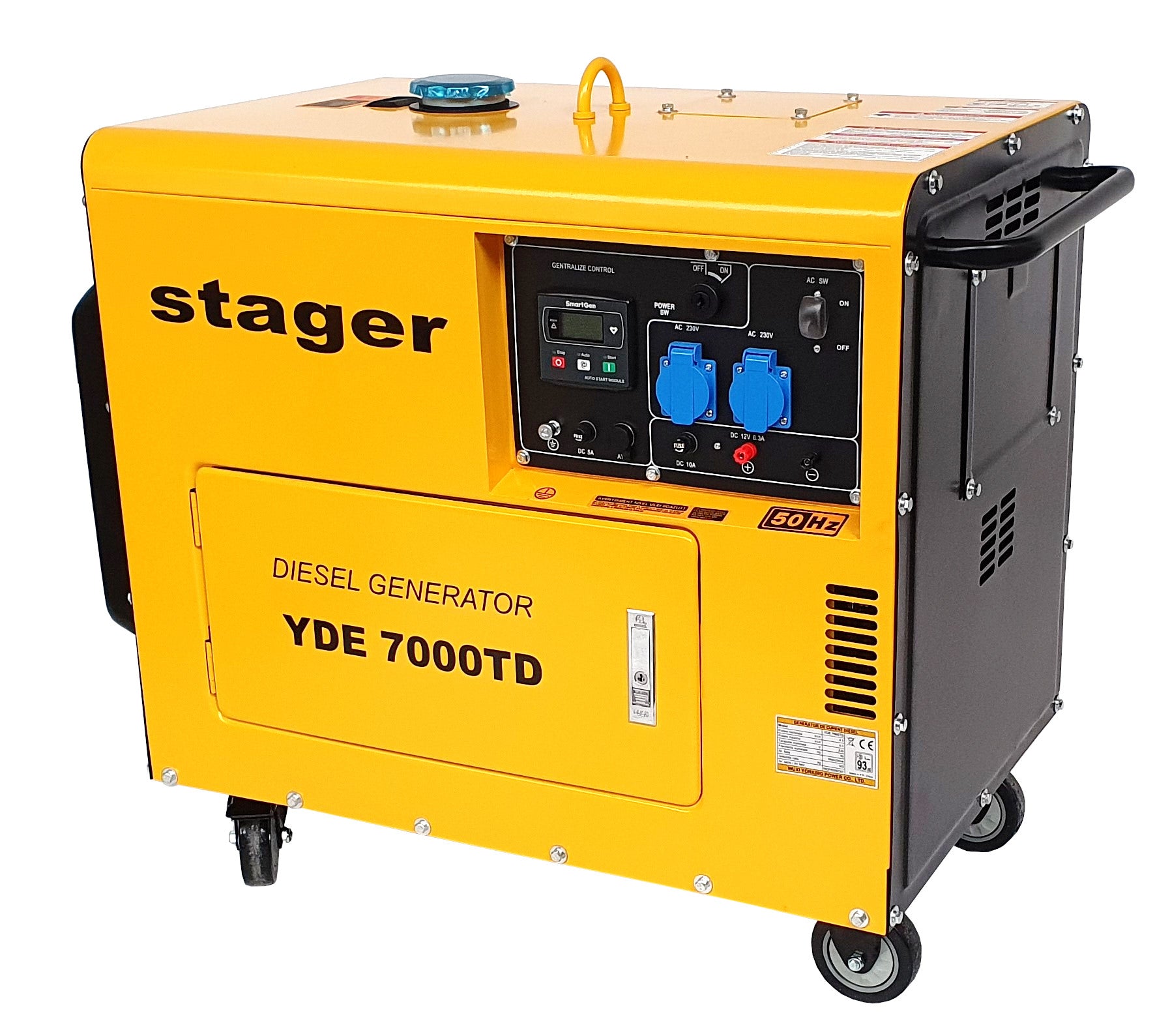 Generator insonorizat Stager YDE7000TD, 5kVA, 20A, monofazat, diesel, 3000rpm, pornire electrica