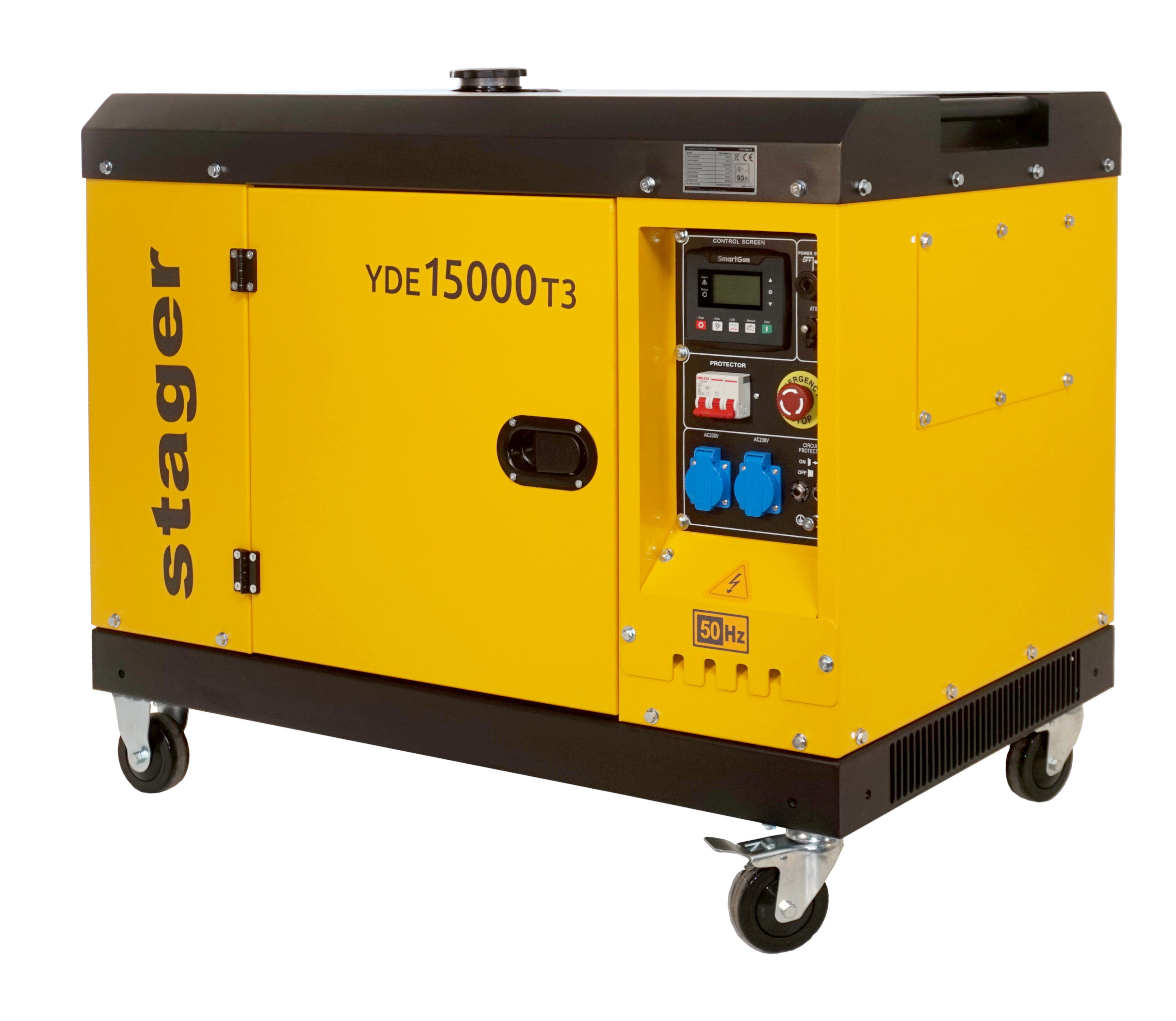 Generator insonorizat Stager YDE15000T3, 14kVA, 19A, trifazat, diesel, 3000rpm, pornire electrica