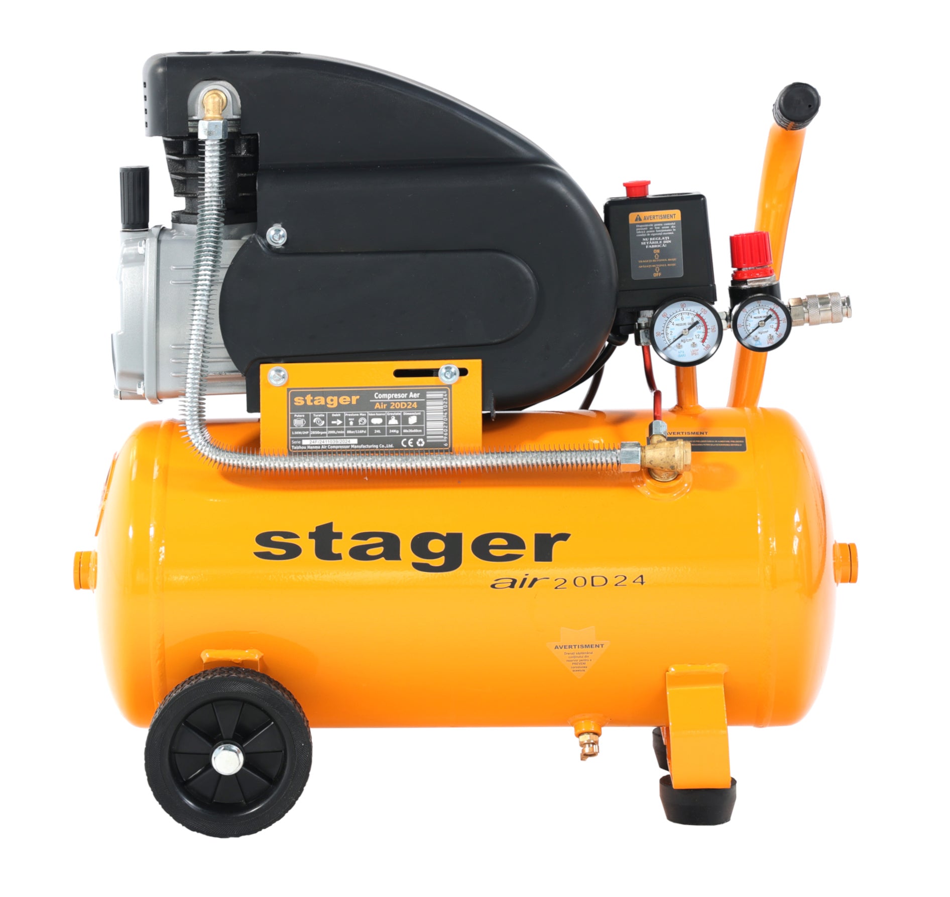 Stager Air 20D24 compresor aer, 24L, 8bar, 200L/min, monofazat, angrenare directa