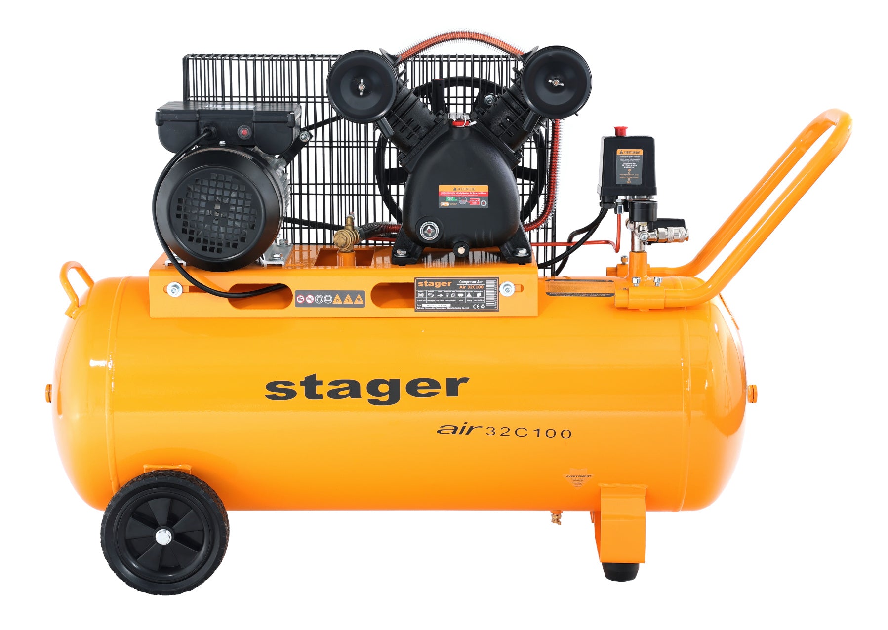 Stager Air 32C100 compresor aer, 100L, 10bar, 324L/min, monofazat, angrenare curea