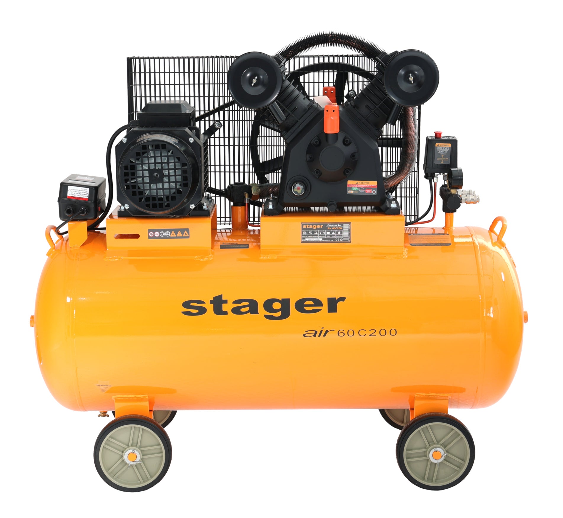 Stager Air 60C200 compresor aer, 200L, 10bar, 600L/min, trifazat, angrenare curea