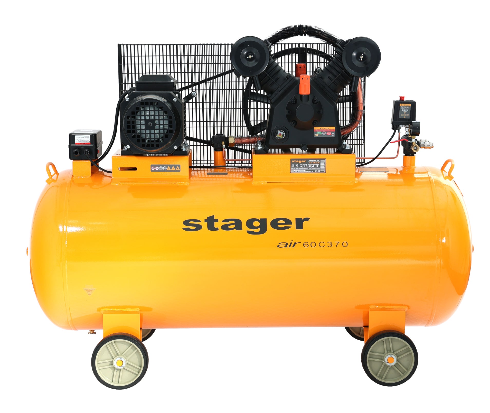 Stager Air 60C370 compresor aer, 370L, 10bar, 600L/min, trifazat, angrenare curea