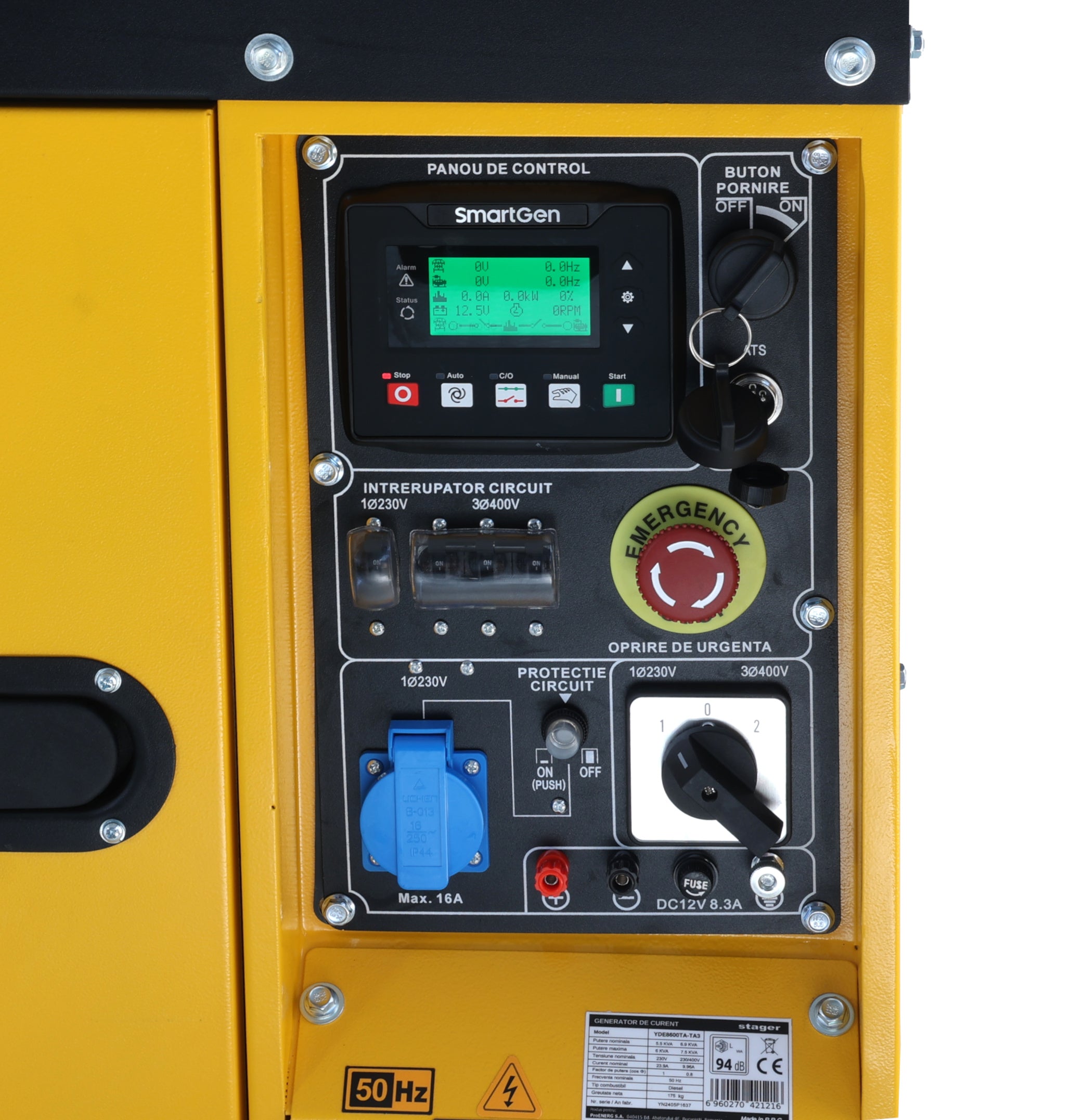 Generator insonorizat Stager YDE8600TA-TA3 V2, 7.5kVA, DualPower 230-400V, diesel, 3000rpm, pornire electrica